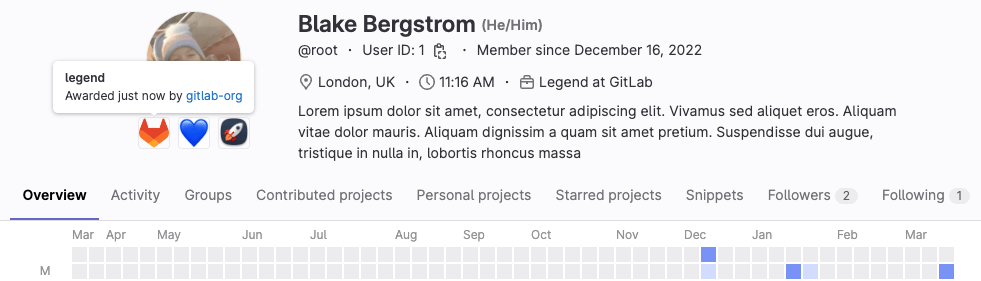 Achievements on user profile page