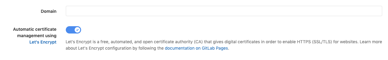 The Let's Encrypt toggle in the custom domain settings.